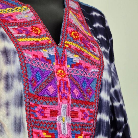 Caleoas Tunic Embroidered Top Aztec Bell Sleeve Shirt Women's Size Small - Picture 4 of 7